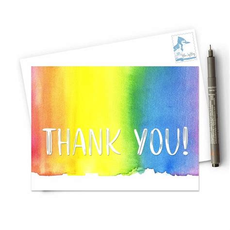 Colorful Thank You Cards Watercolor Rainbow Thank You Notes Etsy