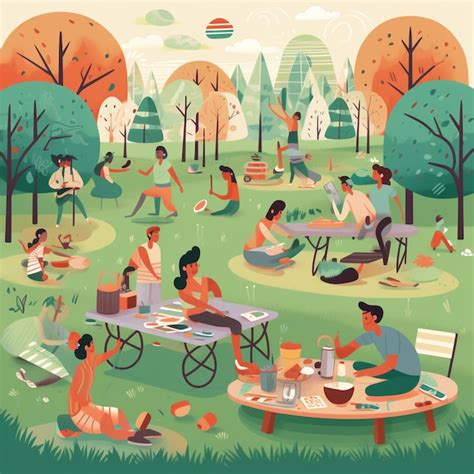 Premium Ai Image A Poster For A Picnic With People Having A Picnic In