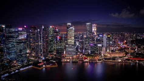 Picture Singapore Night Time Skyscrapers Cities Building 1366x768