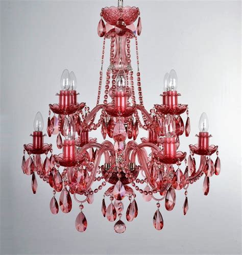 12 Arm Pink Crystal Chandelier With Cut Almonds Bohemian Glass