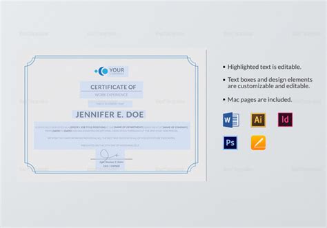 Work Experience Certificate Template In Psd Word Illustrator