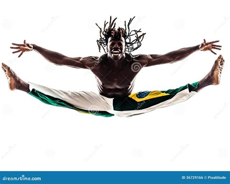 Brazilian Black Man Dancer Dancing Capoeira Silhouette Royalty Free