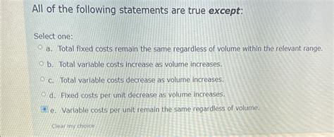 Solved All Of The Following Statements Are True Except Chegg