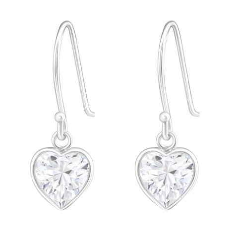Silver Cubic Zirconia Heart Drop Earrings Silver Heart Cz Earrings