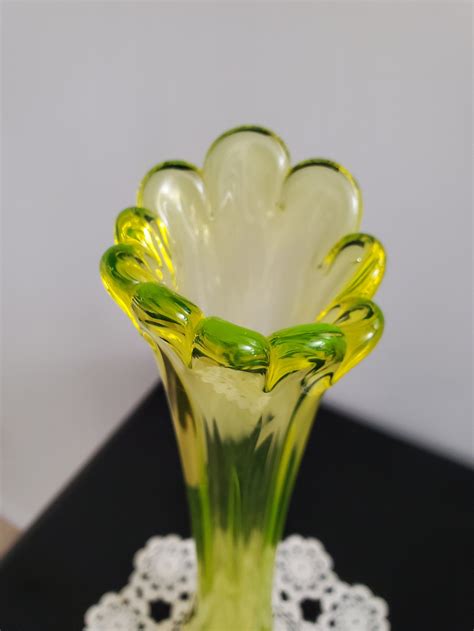 Vintage Fostoria Vaseline Glass Canary Yellow Bud Vase Etsy