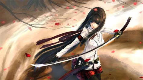 anime girl katana sword long hair Аниме Девушка katana sword long hair 2560x1600 обои