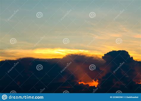 Sunset Sky Back On Dark Silhouette Cloud Red Lava Hole Of Sun Ray Last