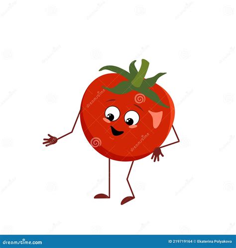 Cute Tomato Character With Joy Emotions Smiling Face Happy Eyes Arms