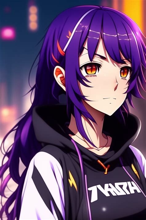 Lexica Manga Style Purple Hair With Purple Eyes With A Light Shade Of Orange In The Lower