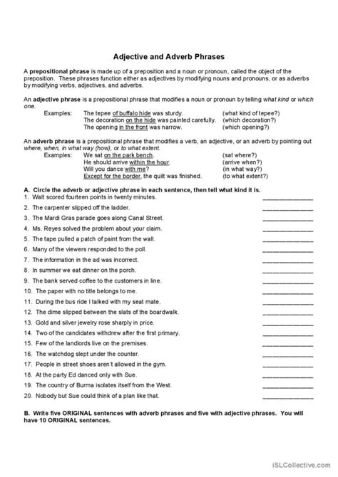 Adjectiveandadverbphrases English Esl Worksheets Pdf And Doc