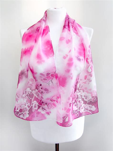 Cherry Blossom Silk Scarf Slim Scarves Hand Painted With Etsy