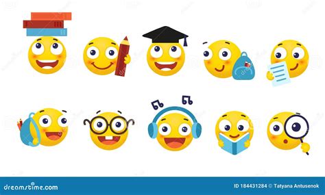 Vector Set Of Smileys For School And Education Round Yellow Emoticons