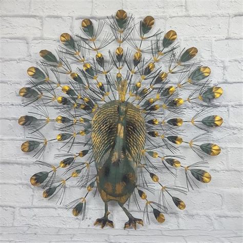 vintage peacock wall art large 28 inch retro metal sculpture etsy peacock wall art metal