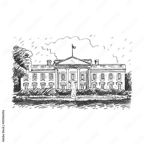 The White House Washington Dc United States Vector Hand Drawn Sketch