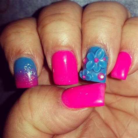 Acrylic Pink And Blue Nails Pink Blue Pink