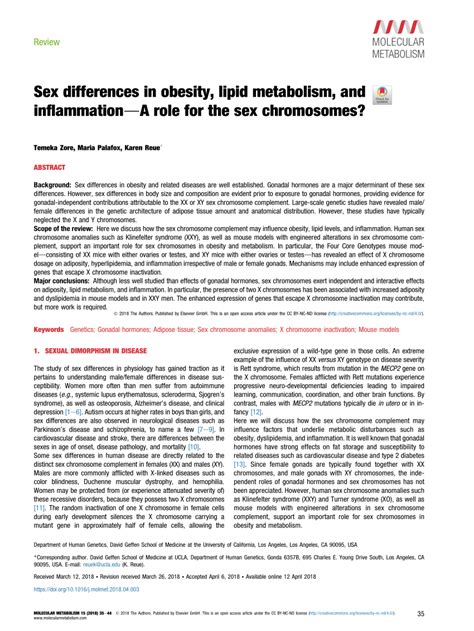 pdf sex differences in obesity lipid metabolism and inflammation a role for the sex chromosomes