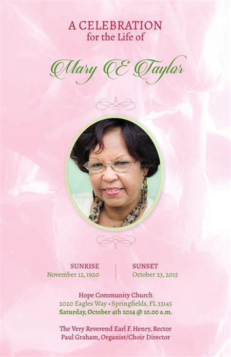 Pink Roses Funeral Program Template By Michael Taylor Flipsnack