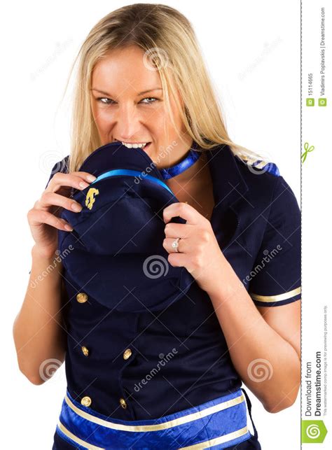 Blond Girl Biting Her Cap Stock Image Image Of Marine