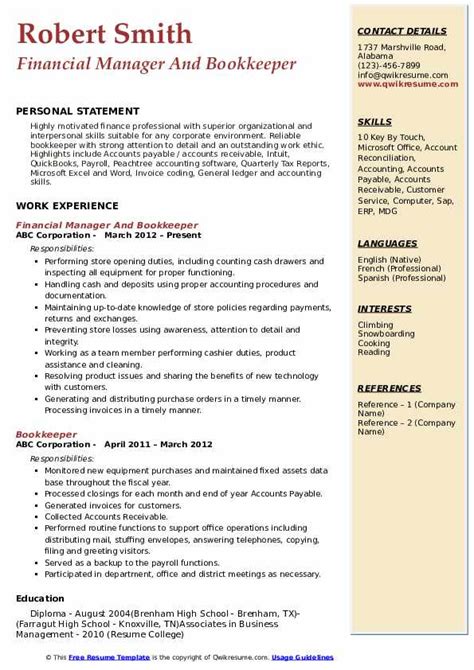 Bookkeeper Resume Samples Qwikresume