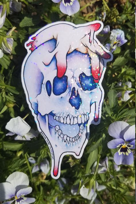 Holographic Skull Stickers Holo Glitter Skulls Vinyl Etsy