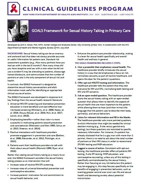 Goals Framework For Sexual History Taking In Primary Care California Ptc
