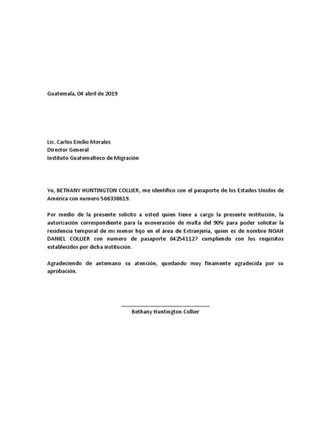 Carta Exoneracion Multa Pdf