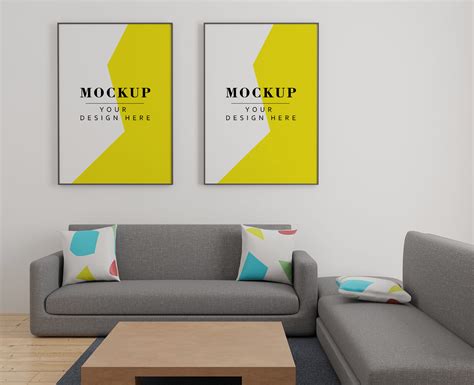 Free Two Poster Frames In Living Room Mockup Free Mockups Best Free