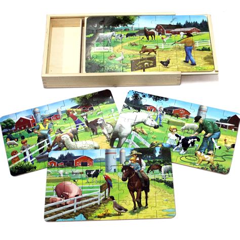 Timy 4 In 1 Wooden Jigsaw Puzzle For Kids Farm Animals Puzzles With