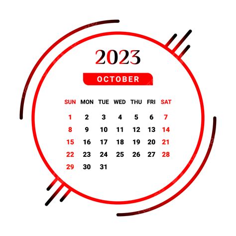 October Calendar Vector Art Png 2023 October Month Calendar Red And