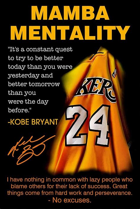 Kobe Bryant Inspirational Quotes Poster Black Mamba Mentality Wall Art