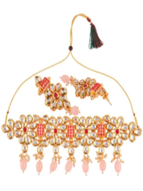 Buy Efulgenz Women Peach Gold Toned Stone Studded Bridal Jewelry Set