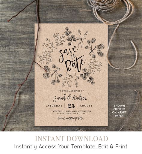 Get the design process carried out in seconds. Rustic Save the Date Template, Instant Download, Printable ...