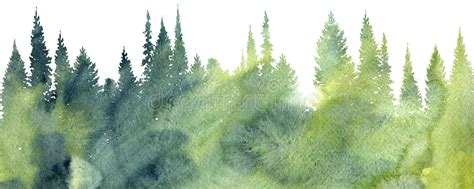 Watercolor Landscape With Sunlight Green Grass And Trees And Blue Sky