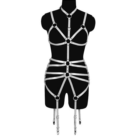 Sexy Body Harness Suspenders Bodysuit Women Leather Set Waist To Leg Bondage Cage Waistband