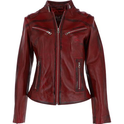 Leather Biker Jacket Vintage Wash Red Lola Ladies From Leather