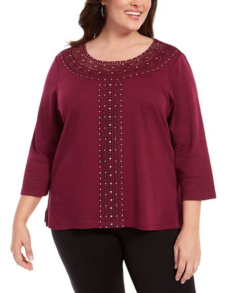 Alfred Dunner Plus Size Autumn Harvest Lace Trim Top And Reviews Tops