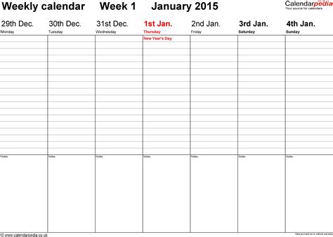 Blank Calendar Five Day Calendar Template Printable