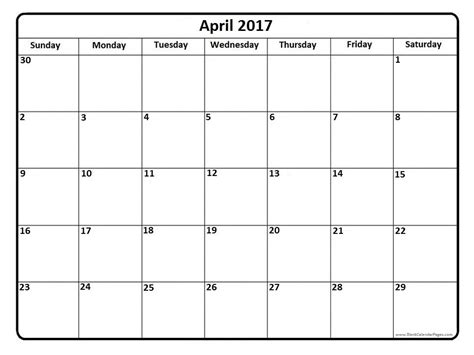 April 2017 Calendar Image Templates Free Printable