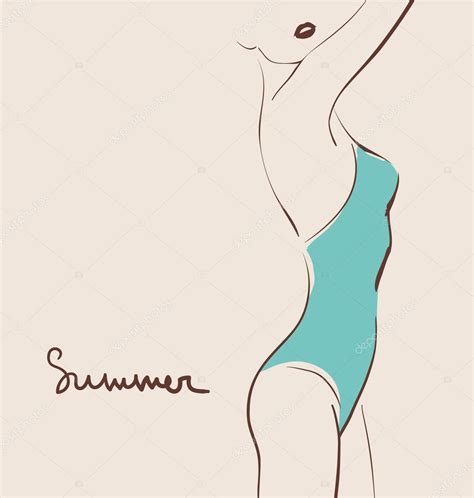 Beautiful Woman Body In Swimsuit Summer Vector Illustration Eps