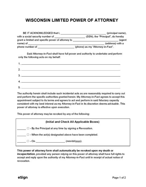 Free Wisconsin Power Of Attorney Forms PDF