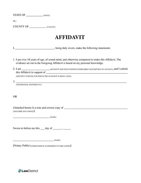 Free Affidavit Form Template Pdf Word Lawdistrict