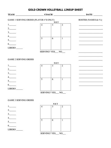 Gold Crown Volleyball Lineup Sheet Fill Out And Sign