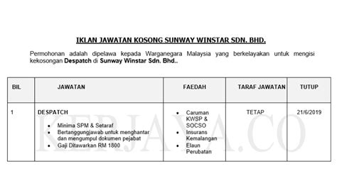 Sunway winstar is specialized in supplying wide range of products such as industrial hardware, diy hardware, safety products, lubricants, epoxy adhesive, car… Jawatan Kosong Terkini Sunway Winstar ~ Despatch • Kerja ...