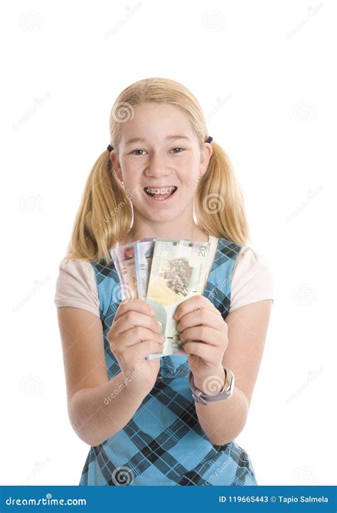 Money In The Hand Happy Teen Stock Image Image Of Cheerful Female