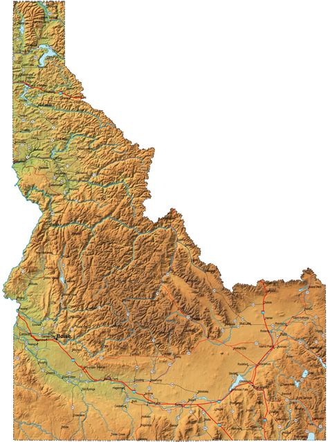 Detailed Idaho Map Id Terrain Map