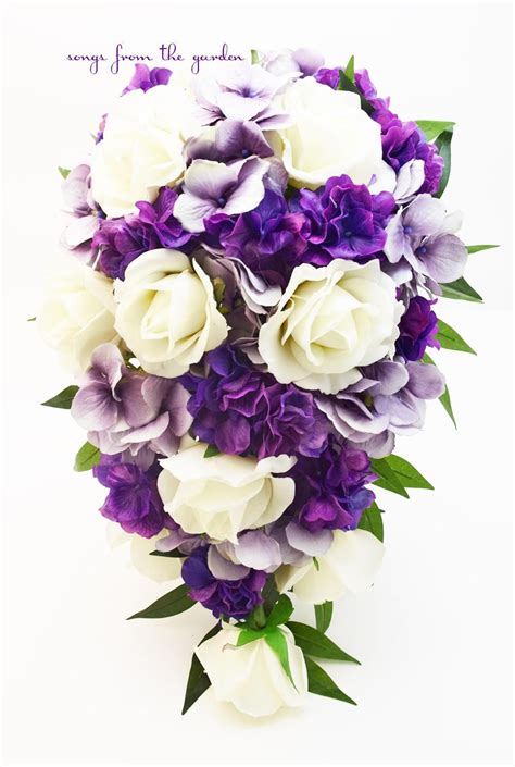 Cascade Bridal Bouquet White Purple And Lavender With Roses And