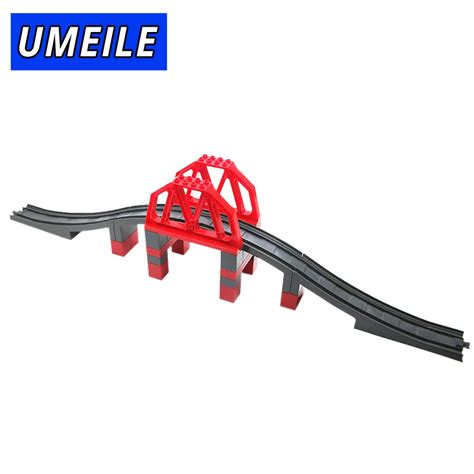 umeile train original city viaduct structures highway bridge big building block railway set toys
