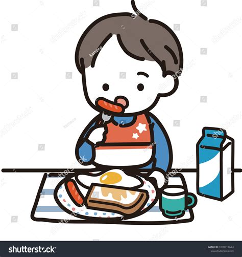 Nursery Boy Eating Breakfast Alone Stock Vector Royalty Free