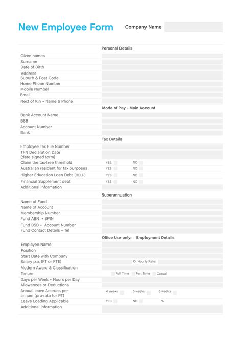 New Hire Template Form
