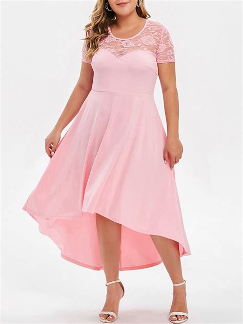 Plus Size High Low Lace Panel Evening Dress Light Pink Buy At The